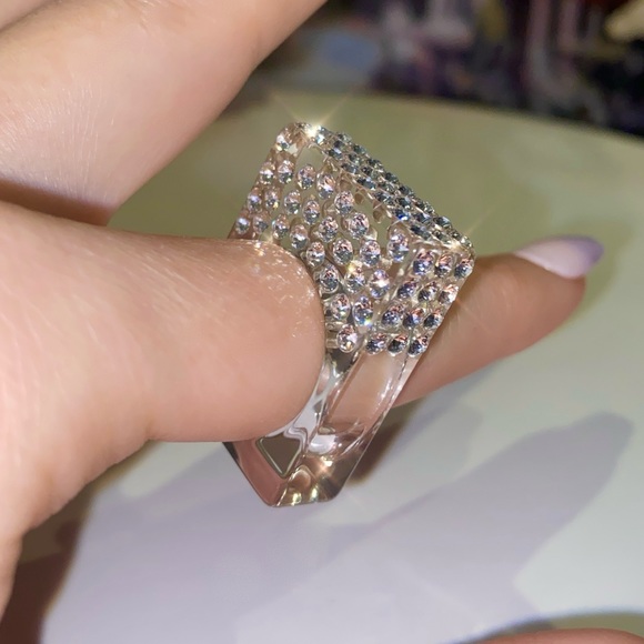Clear Acrylic Ring With Crystals, Unique Square Shaped Cube Ring For Women - Picture 10 of 13
